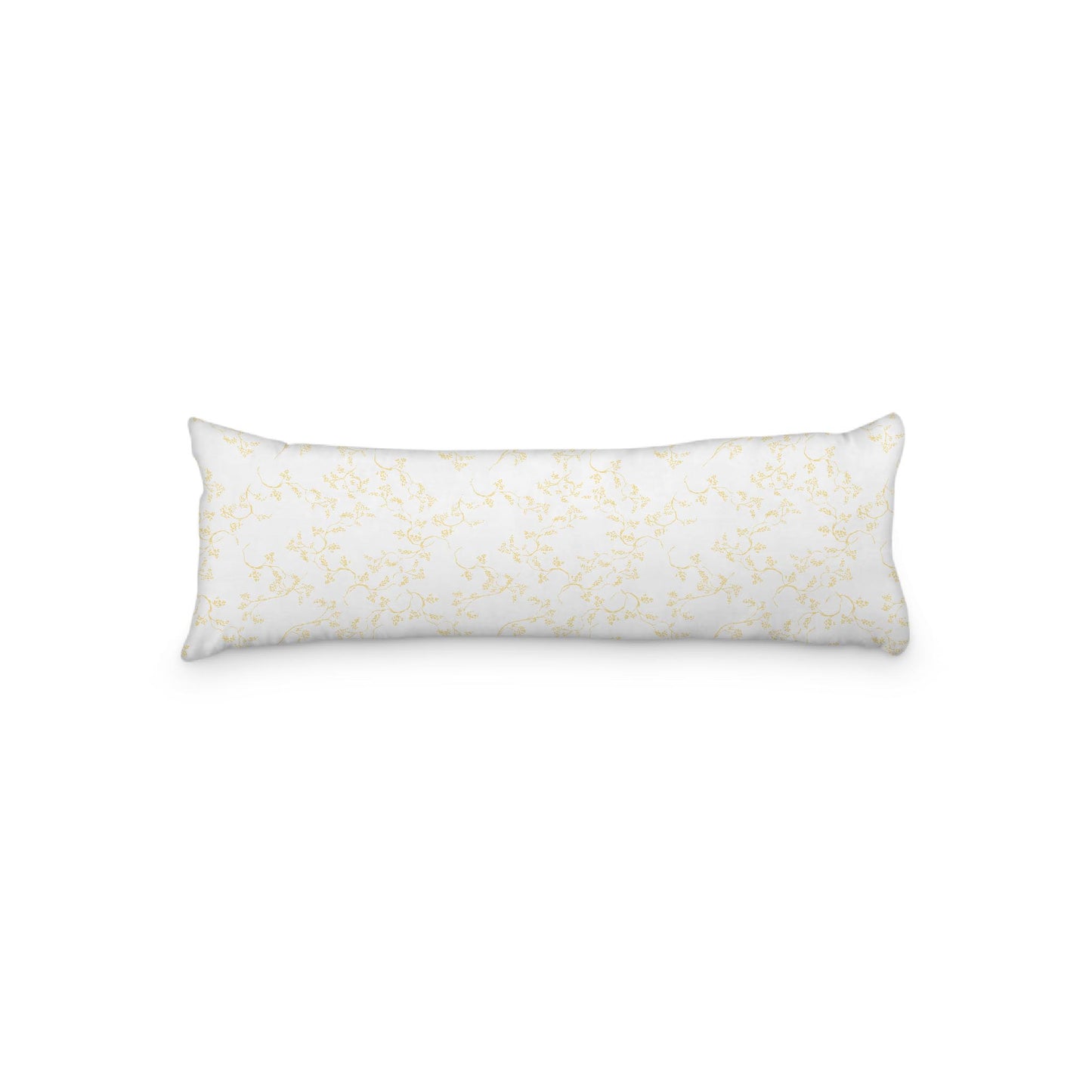 White Microfiber Body Pillow, Yellow Hand-painted Vine Print, 20 x 54 inches / 51 x 137 cm