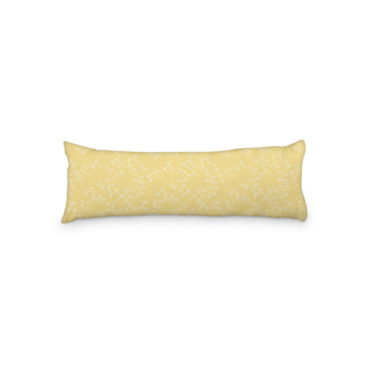 Yellow Microfiber Body Pillow, White Hand-painted Vine Print, 20 x 54 inches / 51 x 137 cm