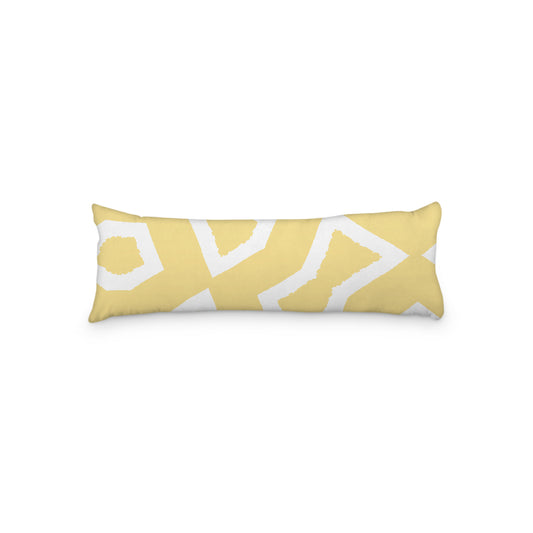 White Microfiber Body Pillow, Bold Yellow Graphic Print, 20 x 54 inches / 51 x 137 cm