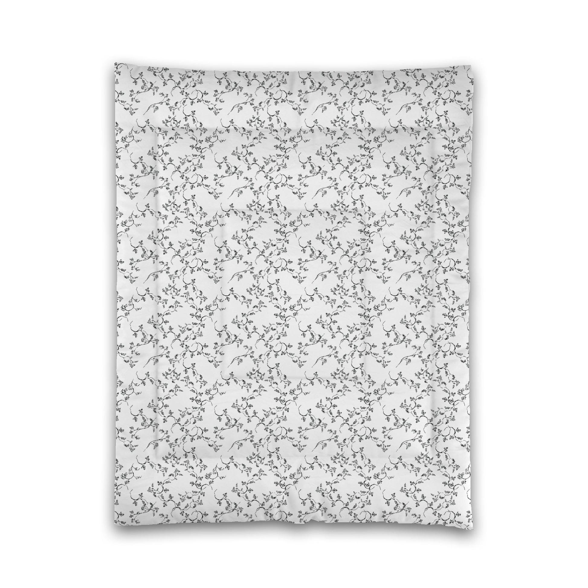 White Microfiber Comforter, Black Hand-painted Vine Print, Twin (width x length) 68 x 88 inches / 173 x 224 cm