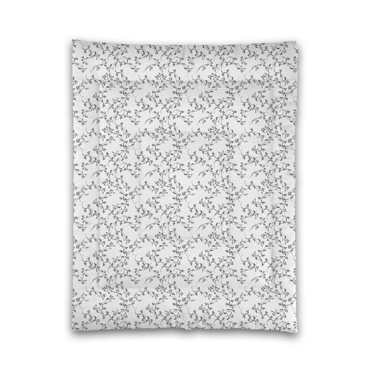 White Microfiber Comforter, Black Hand-painted Vine Print, Twin (width x length) 68 x 88 inches / 173 x 224 cm