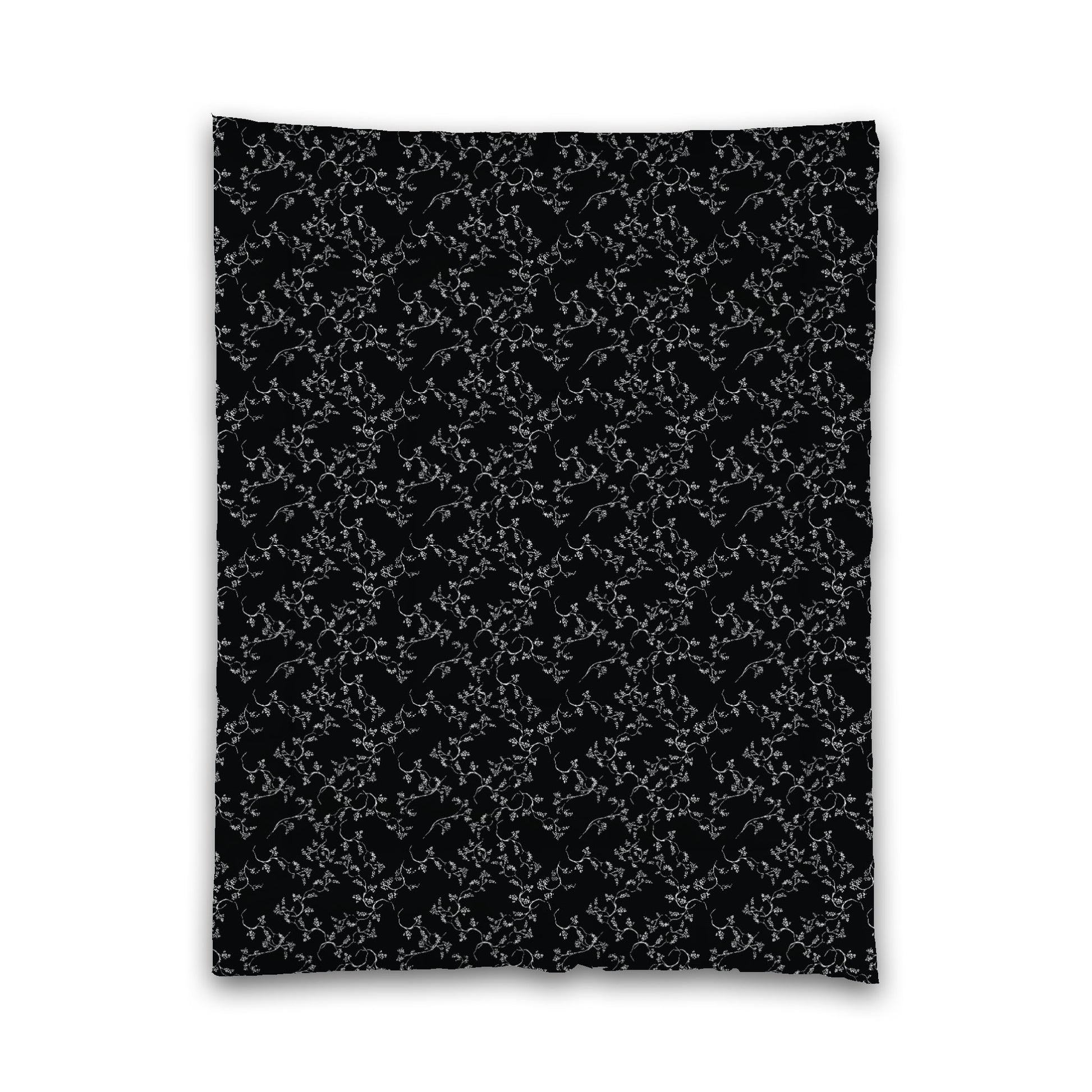 Black Microfiber Comforter, White Hand-painted Vine Print, Twin (width x length) 68 x 88 inches / 173 x 224 cm