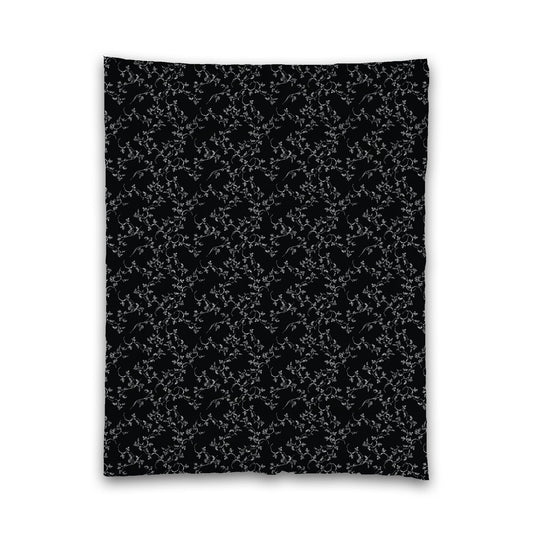 Black Microfiber Comforter, White Hand-painted Vine Print, Twin (width x length) 68 x 88 inches / 173 x 224 cm
