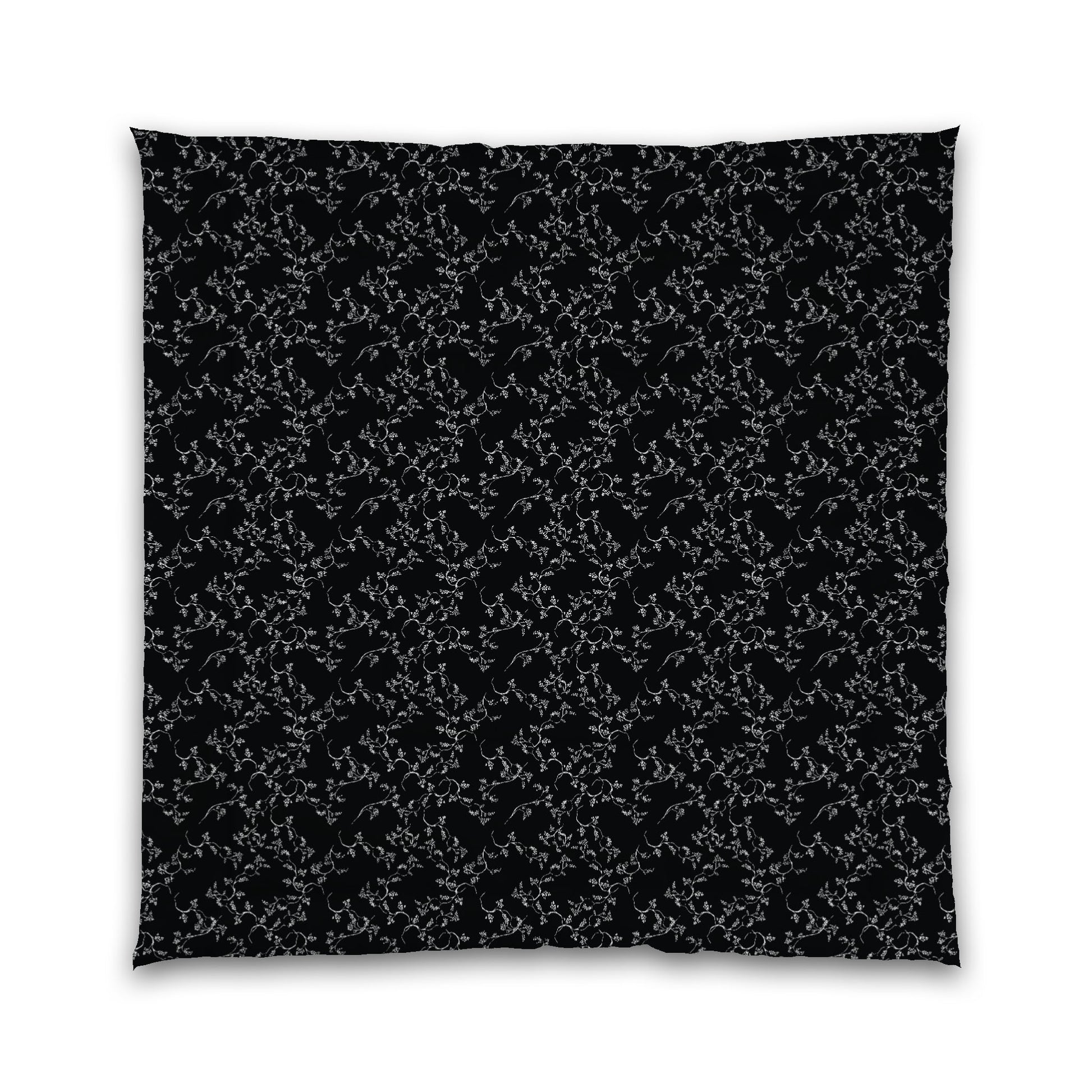 Black Microfiber Comforter, White Hand-painted Vine Print, Queen (width x length) 88 x 88 inches / 224 x 224 cm