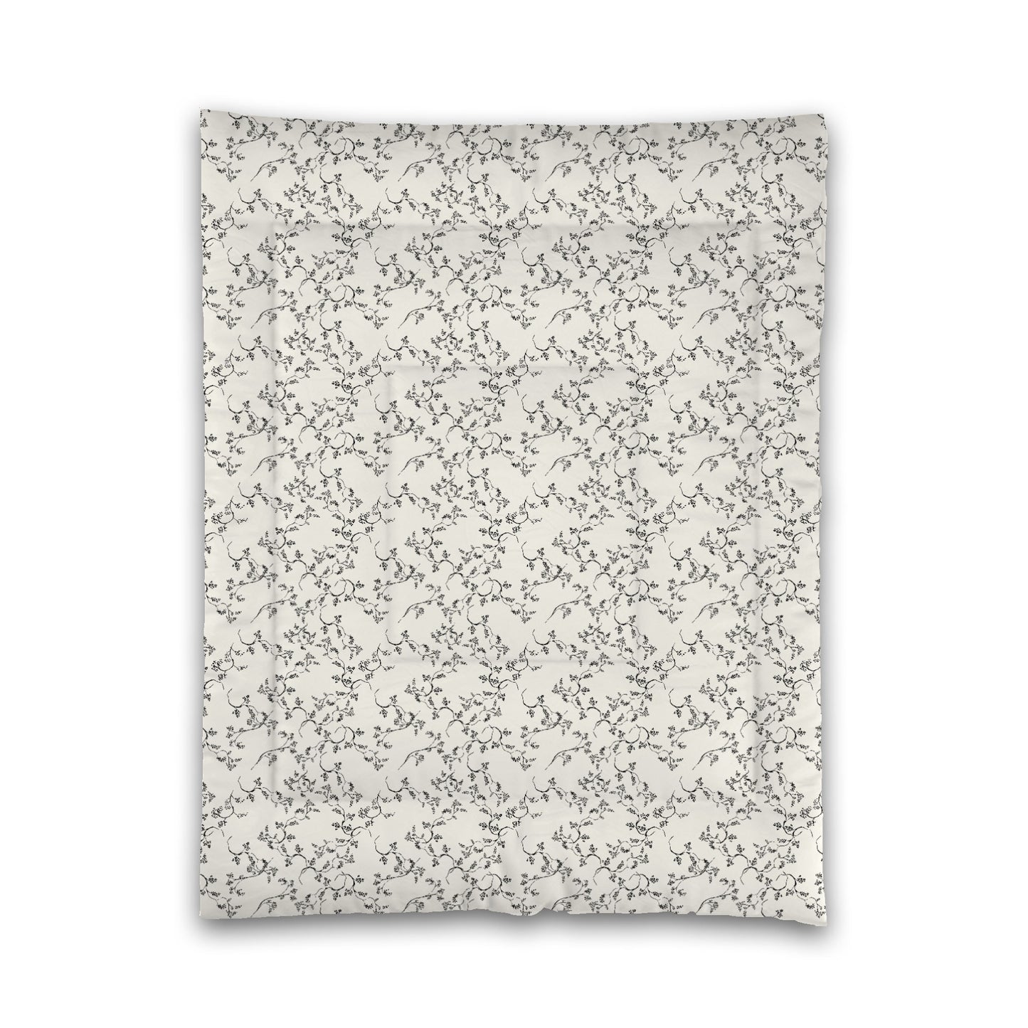 Pale Cream Microfiber Comforter, Black Hand-painted Vine Print, Twin (width x length) 68 x 88 inches / 173 x 224 cm