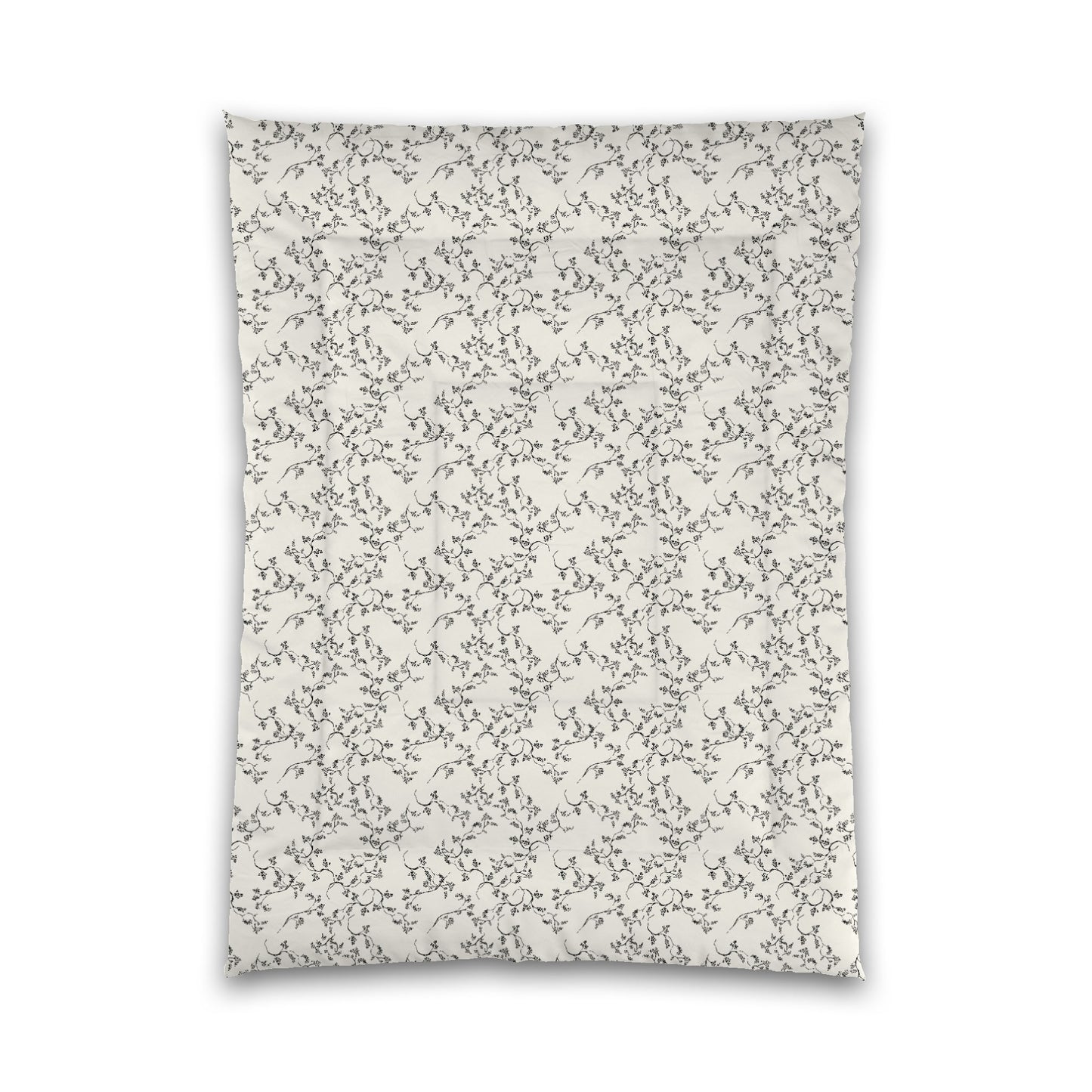 Pale Cream Microfiber Comforter, Black Hand-painted Vine Print, Twin XL (width x length) 68 x 92 inches /  173 x 234 cm