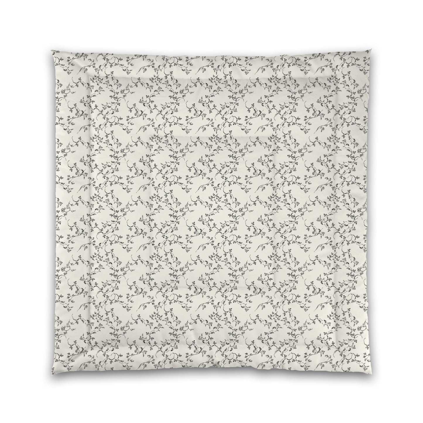 Pale Cream Microfiber Comforter, Black Hand-painted Vine Print, Queen (width x length) 88 x 88 inches / 224 x 224 cm