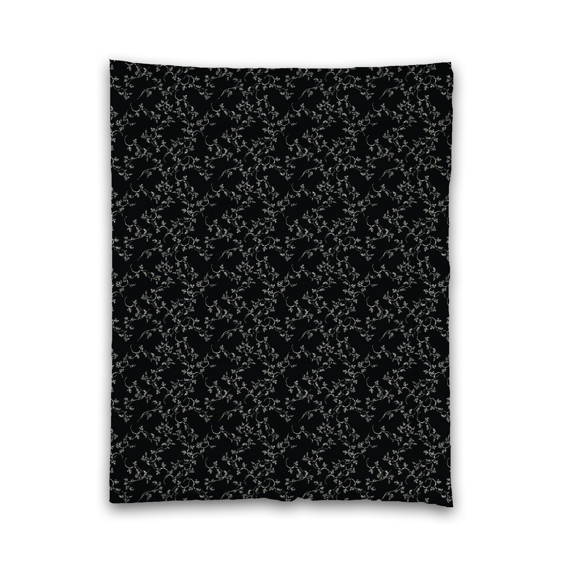 Black Microfiber Comforter, Pale Cream Hand-painted Vine Print, Twin (width x length) 68 x 88 inches / 173 x 224 cm