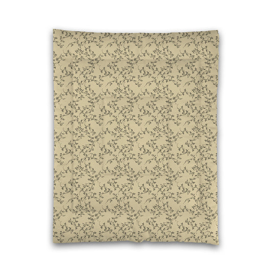 Desert Sand Microfiber Comforter, Black Hand-painted Vine Print, Twin (width x length) 68 x 88 inches / 173 x 224 cm