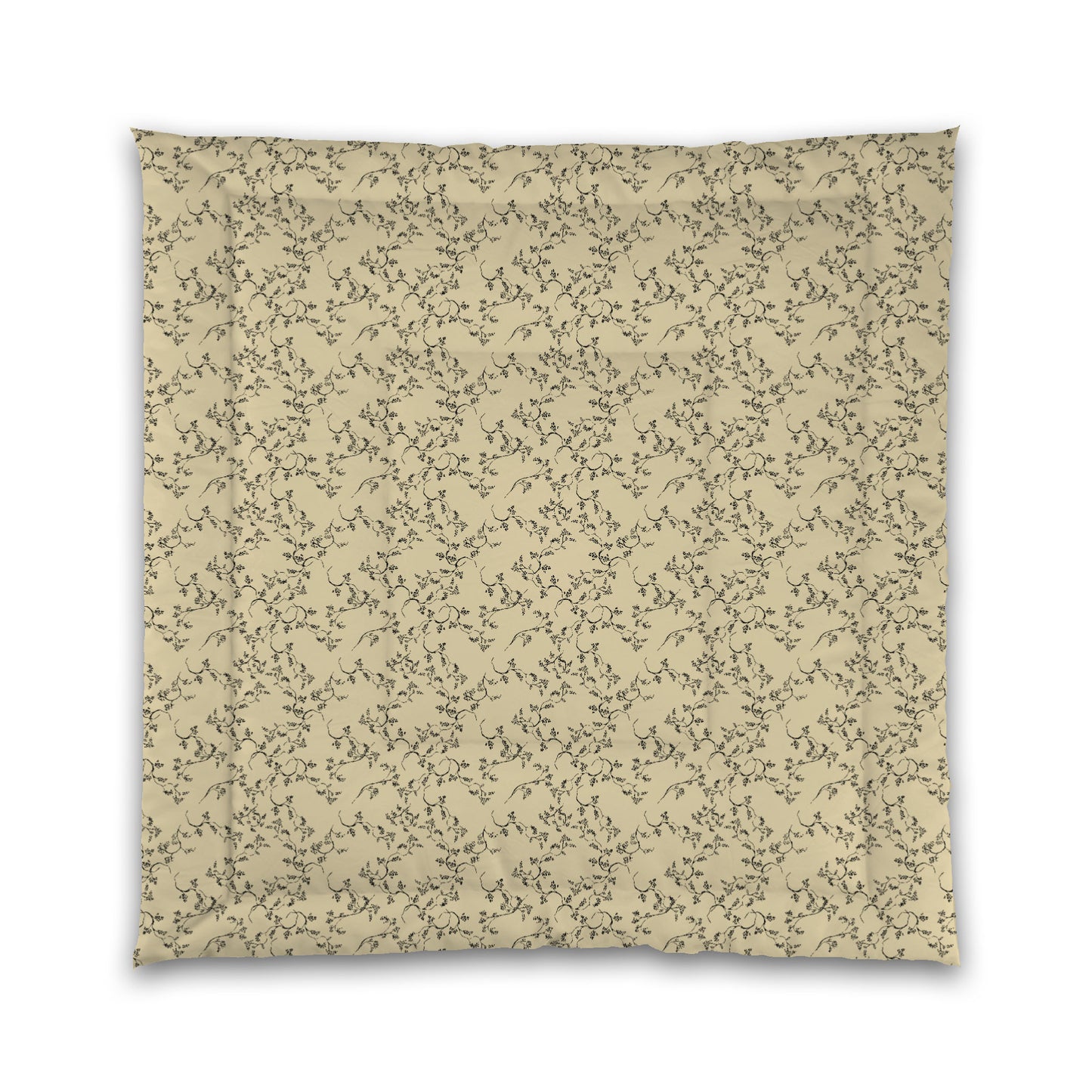 Desert Sand Microfiber Comforter, Black Hand-painted Vine Print, Queen (width x length) 88 x 88 inches / 224 x 224 cm