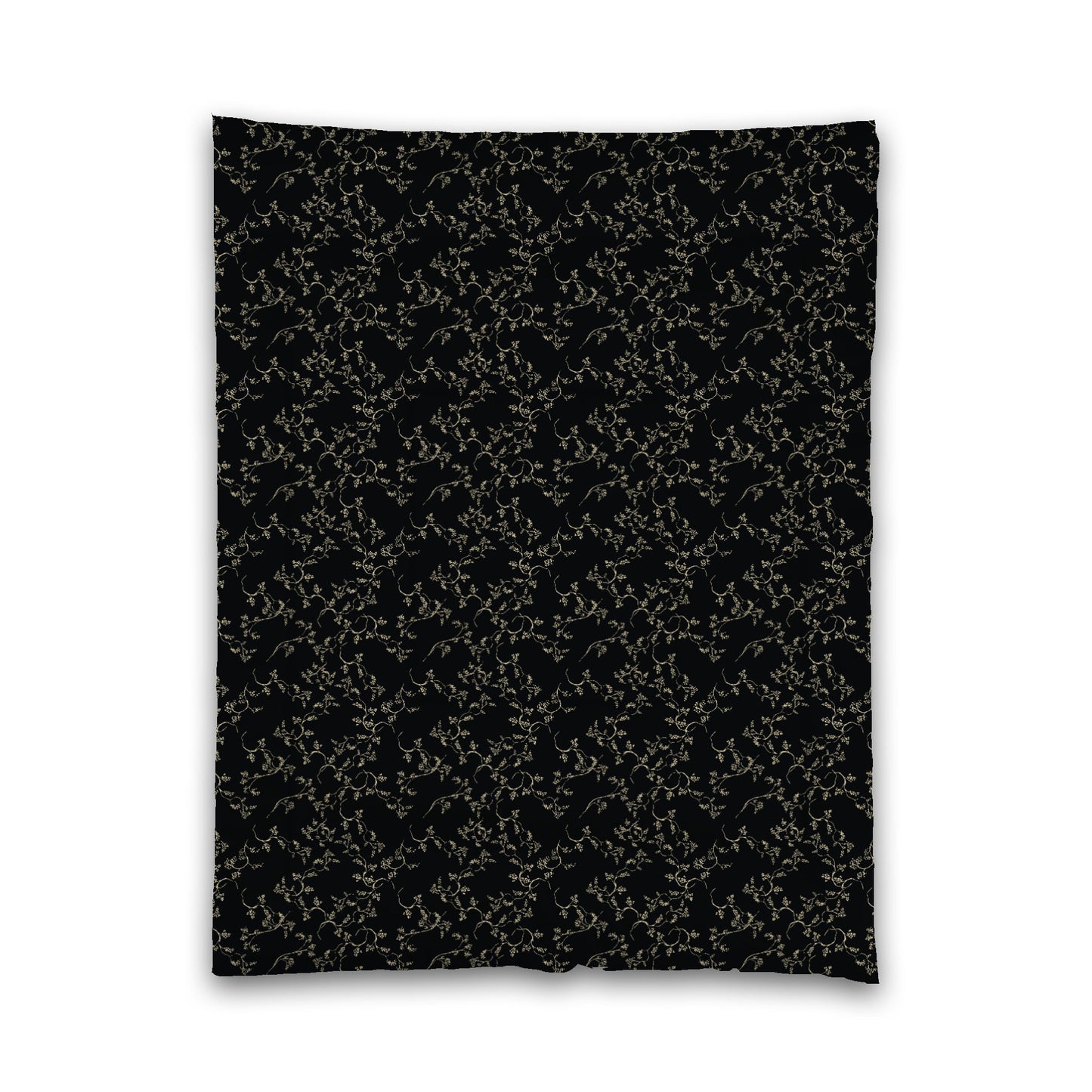 Black Microfiber Comforter, Desert Sand Hand-painted Vine Print, Twin (width x length) 68 x 88 inches / 173 x 224 cm