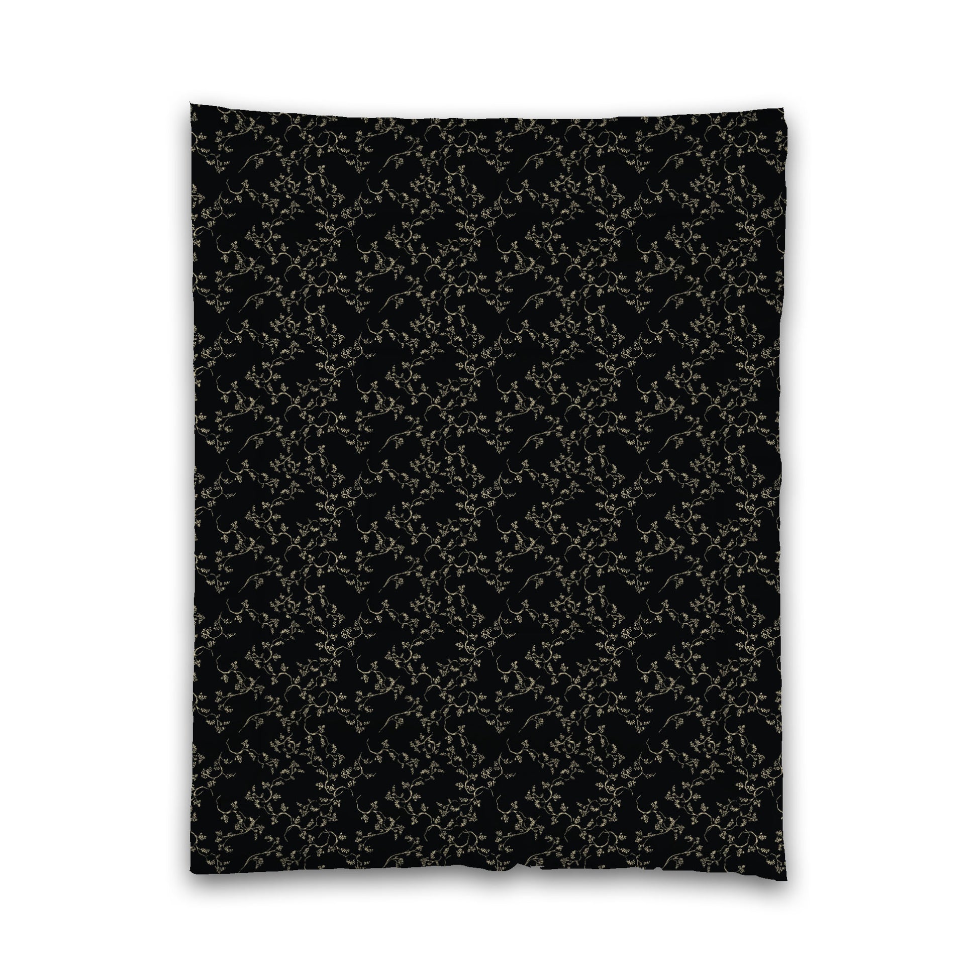 Black Microfiber Comforter, Desert Sand Hand-painted Vine Print, Twin (width x length) 68 x 88 inches / 173 x 224 cm