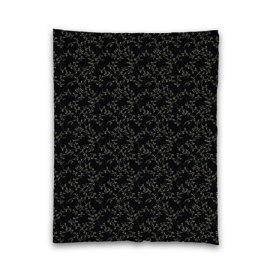 Black Microfiber Comforter, Desert Sand Hand-painted Vine Print, Twin (width x length) 68 x 88 inches / 173 x 224 cm