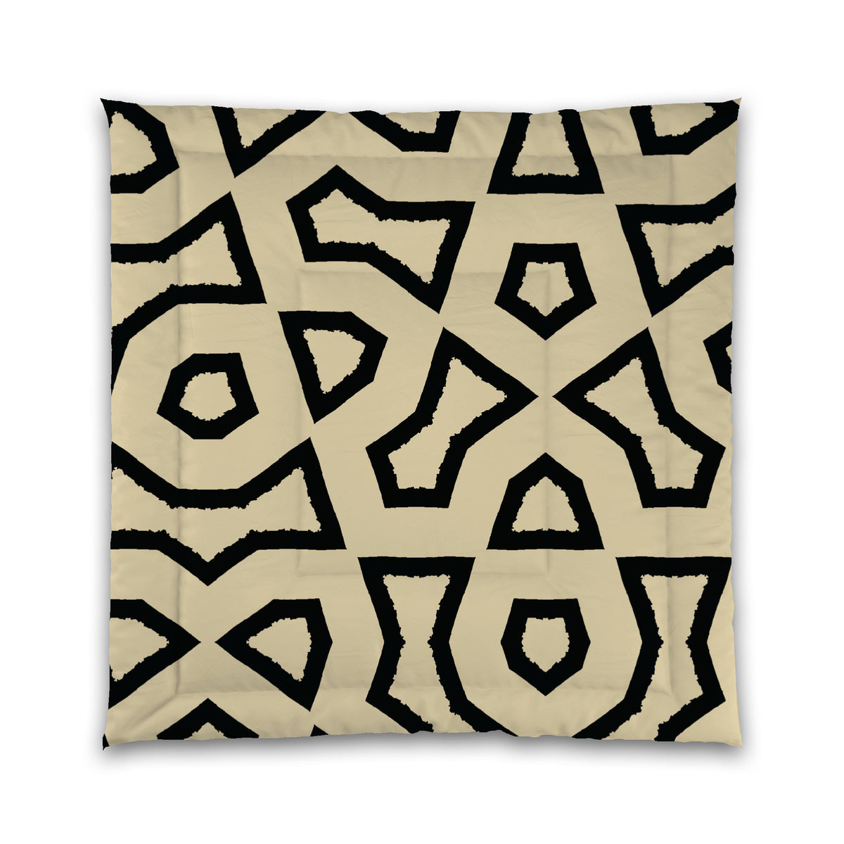 Tan Microfiber Comforter with Black Labyrinth Print | Queen - 88 x 88 inches