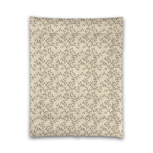 Beige Microfiber Comforter, Black Hand-painted Vine Print, Twin (width x length) 68 x 88 inches / 173 x 224 cm