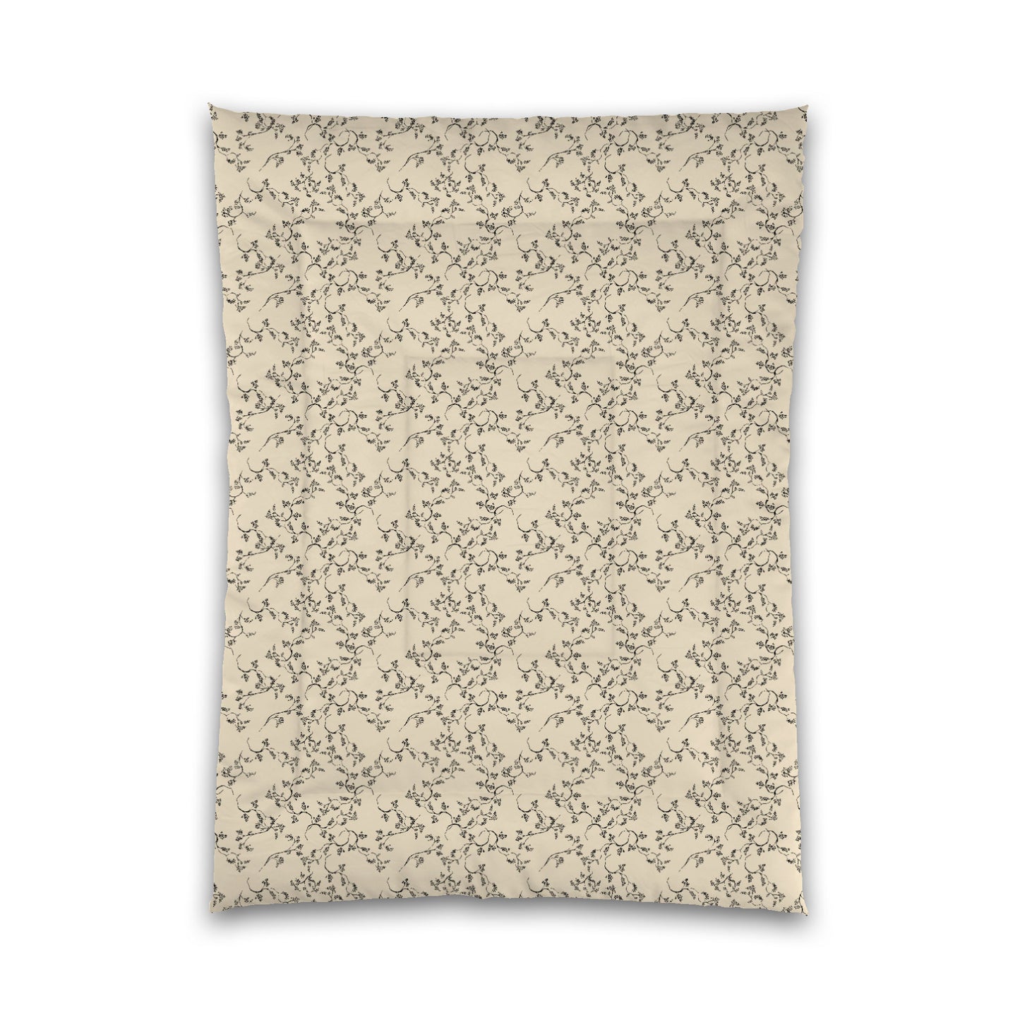 Beige Microfiber Comforter, Black Hand-painted Vine Print, Twin XL (width x length) 68 x 92 inches /  173 x 234 cm