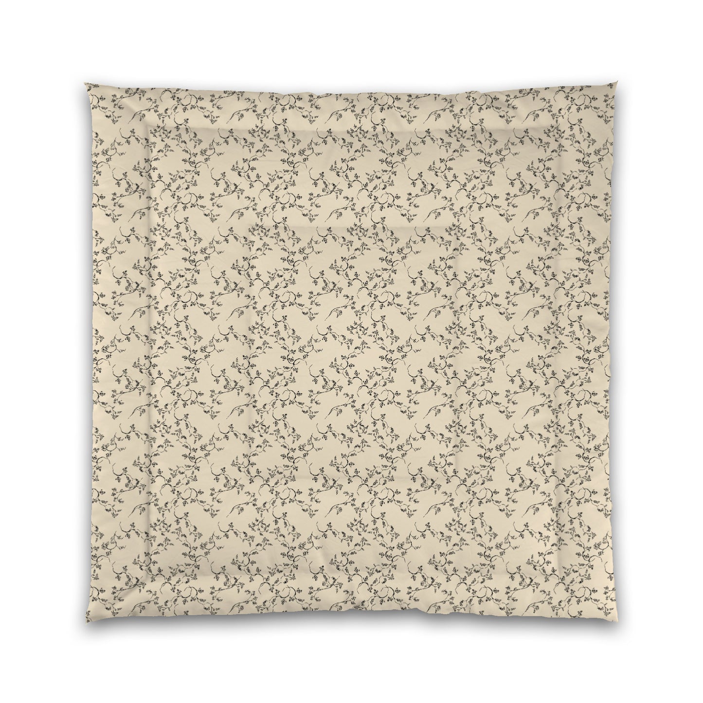 Beige Microfiber Comforter, Black Hand-painted Vine Print, Queen (width x length) 88 x 88 inches / 224 x 224 cm