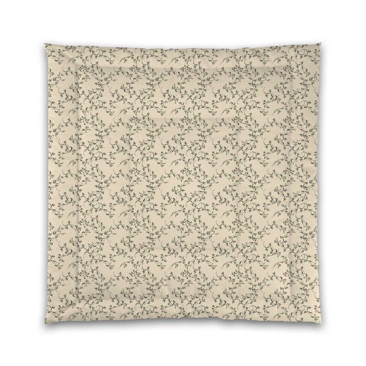 Beige Microfiber Comforter with Black Hand-painted Vine Print | Queen - 88 x 88 inches
