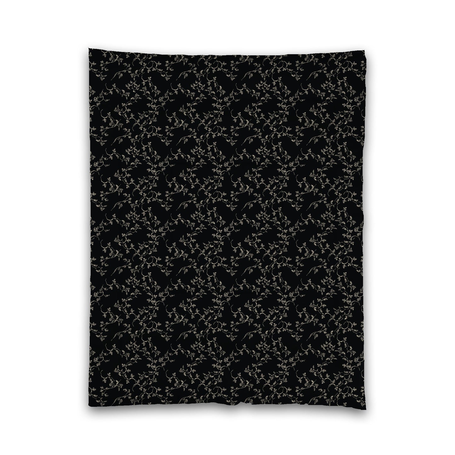 Black Microfiber Comforter, Beige Hand-painted Vine Print, Twin (width x length) 68 x 88 inches / 173 x 224 cm