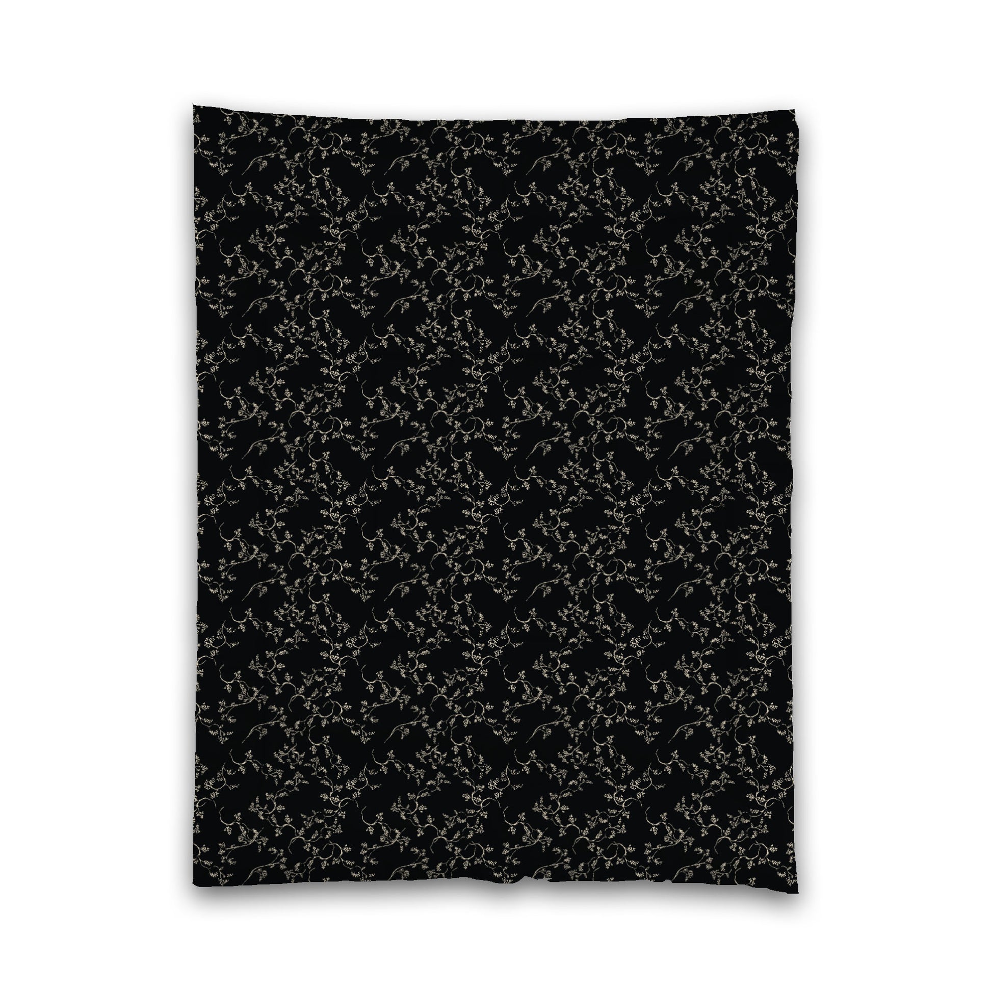 Black Microfiber Comforter, Beige Hand-painted Vine Print, Twin (width x length) 68 x 88 inches / 173 x 224 cm