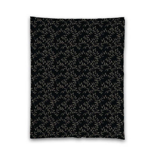 Black Microfiber Comforter, Beige Hand-painted Vine Print, Twin (width x length) 68 x 88 inches / 173 x 224 cm