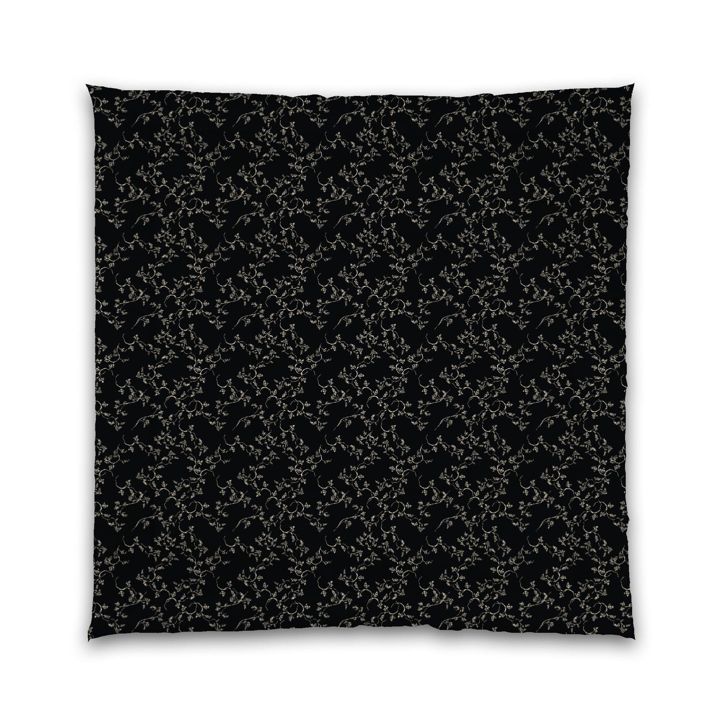 Black Microfiber Comforter, Beige Hand-painted Vine Print, Queen (width x length) 88 x 88 inches / 224 x 224 cm