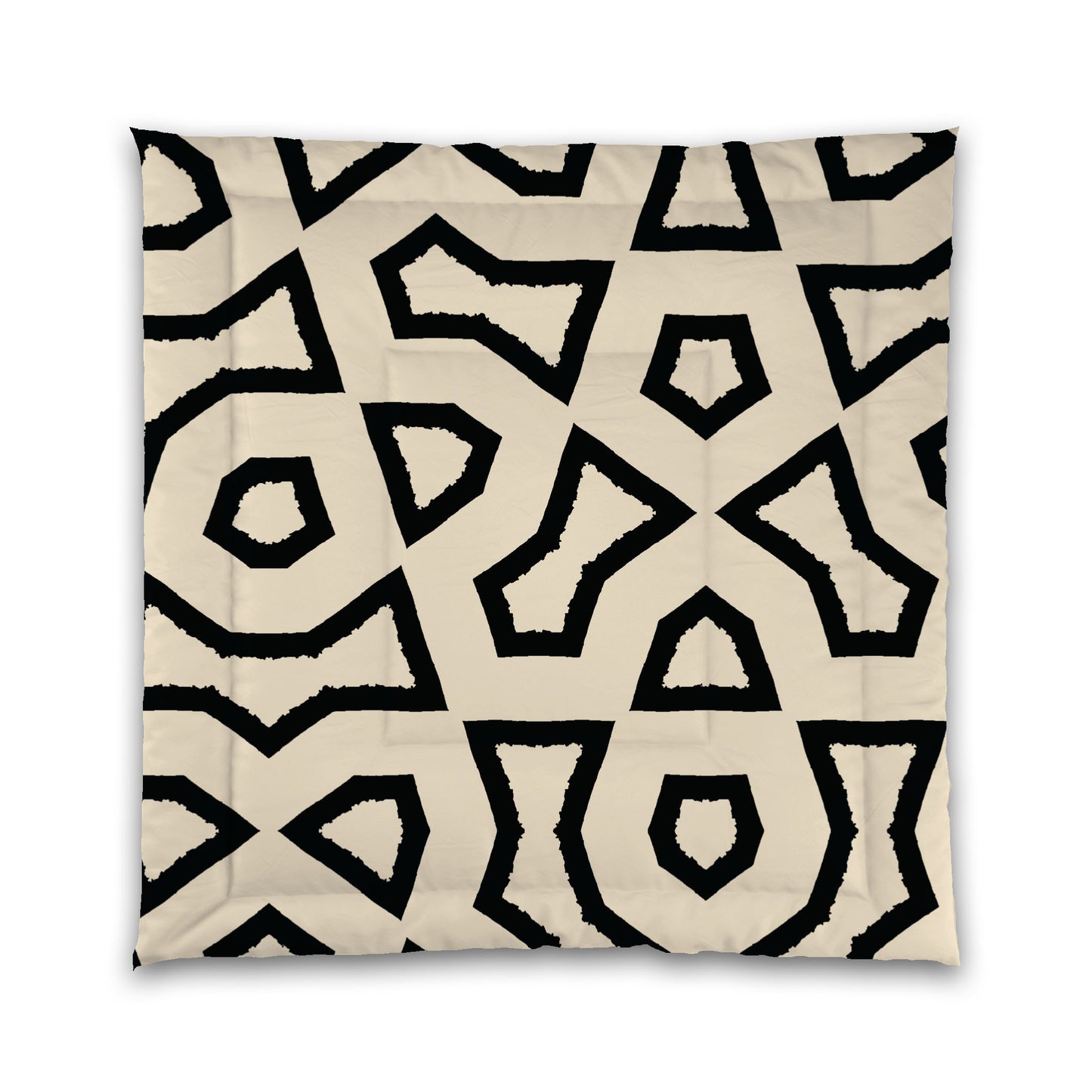 Beige Microfiber Comforter, Bold Black Graphic, Queen (width x length) 88 x 88 inches / 224 x 224 cm