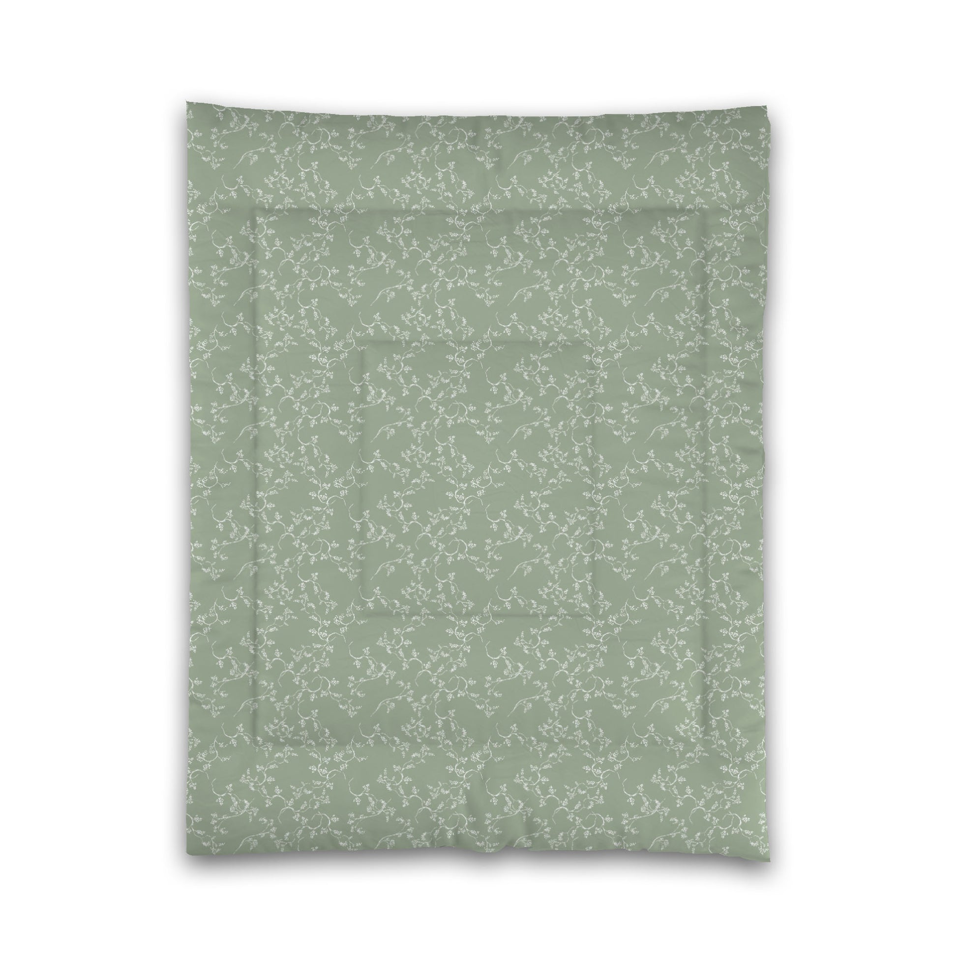 Green Microfiber Comforter, White Hand-painted Vine Print, Twin (width x length) 68 x 88 inches / 173 x 224 cm