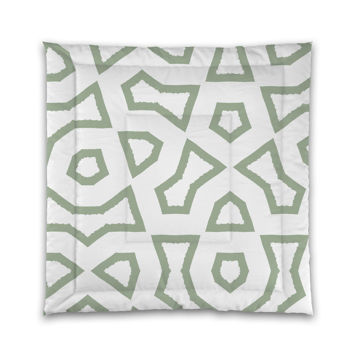 White Microfiber Comforter with Green Labyrinth Print | Queen - 88 x 88 inches