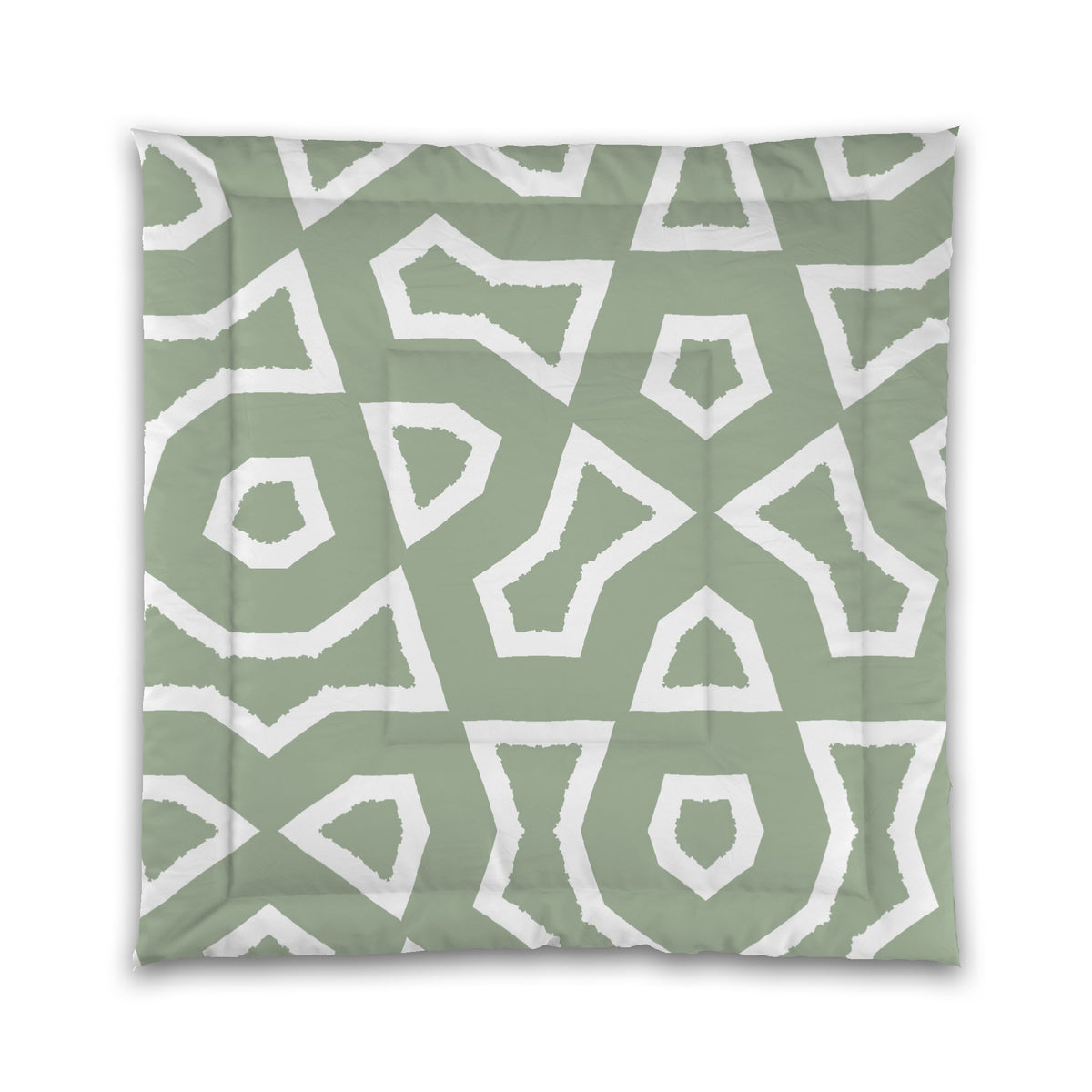 Green Microfiber Comforter with White Labyrinth Print | Queen - 88 x 88 inches