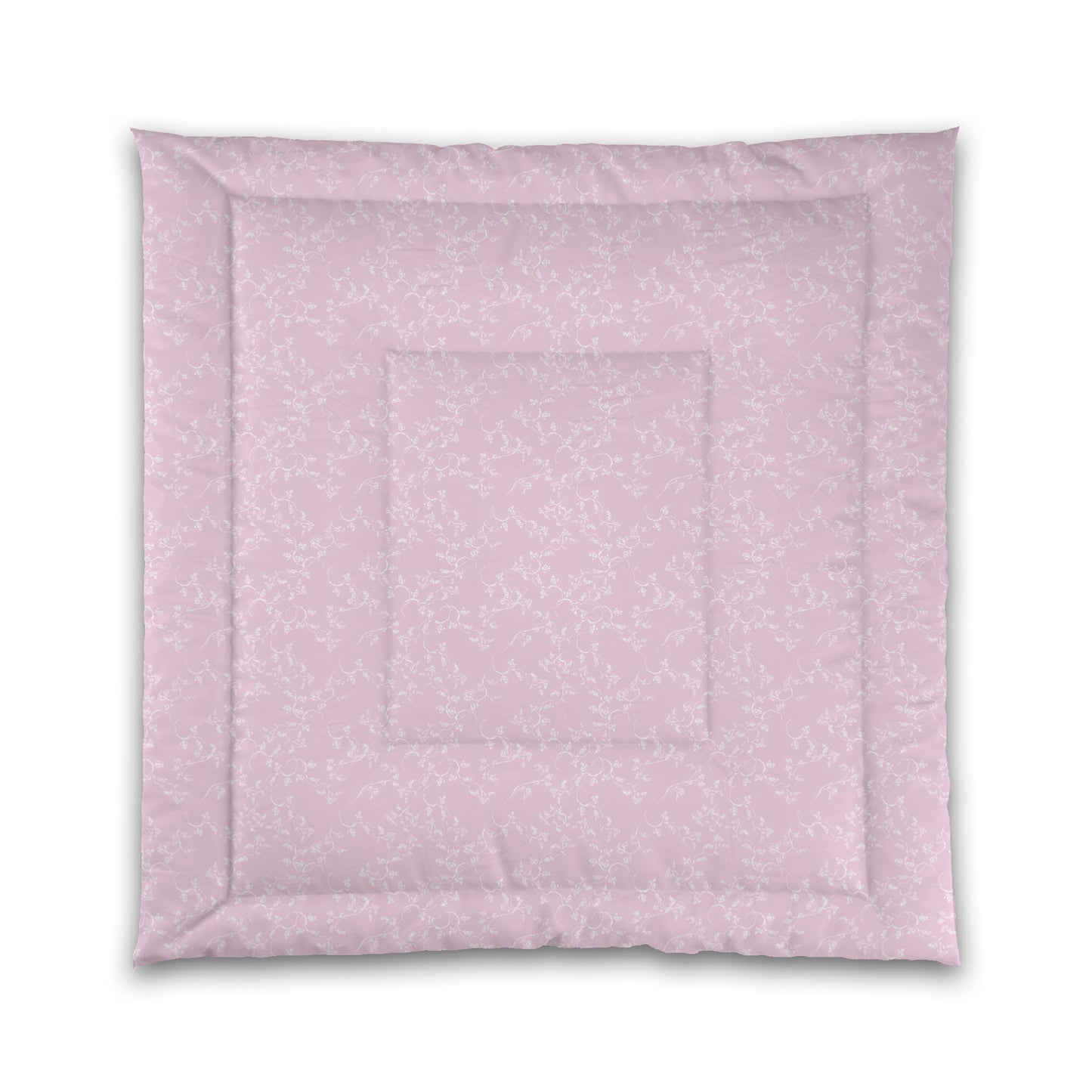 Pink Microfiber Comforter, White Hand-painted Vine Print, Queen (width x length) 88 x 88 inches / 224 x 224 cm
