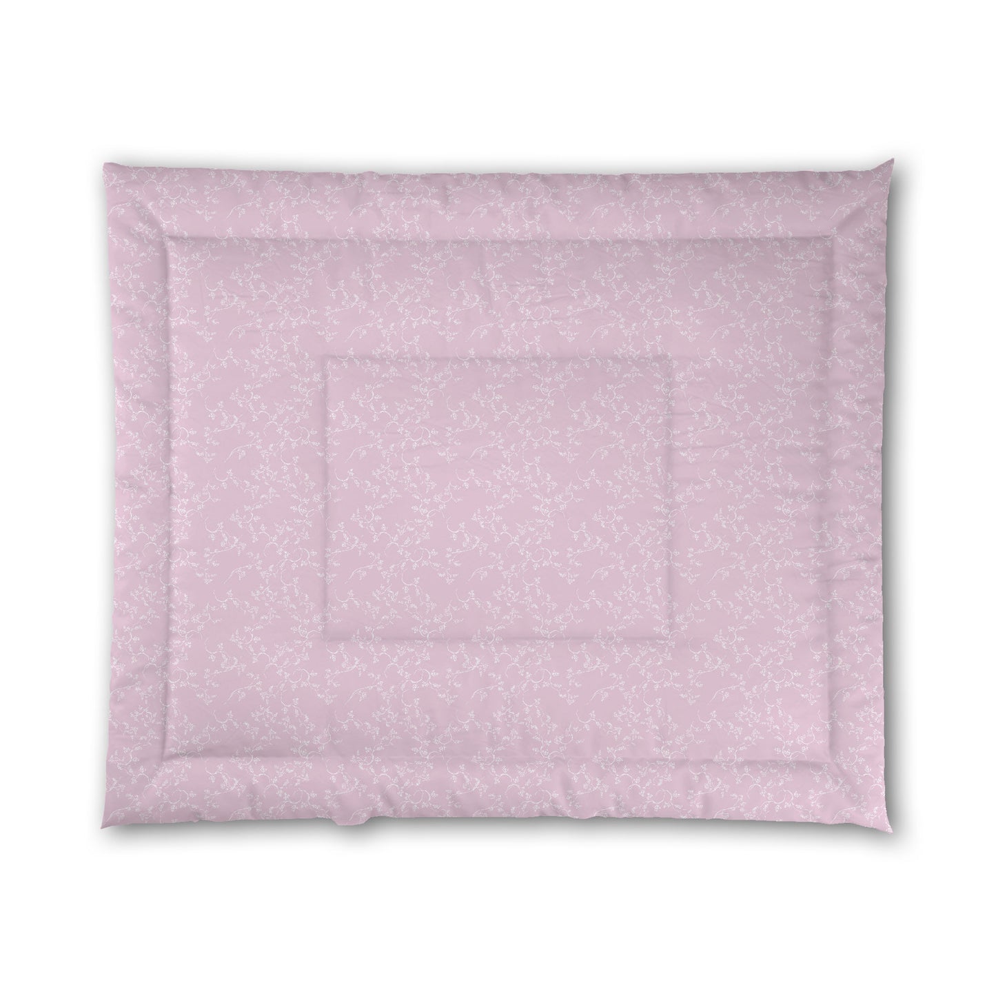 Pink Microfiber Comforter, White Hand-painted Vine Print, King (width x length) 104 x 88 inches / 264 x 224 cm