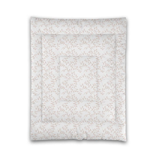White Microfiber Comforter, Salmon Hand-painted Vine Print, Twin (width x length) 68 x 88 inches / 173 x 224 cm