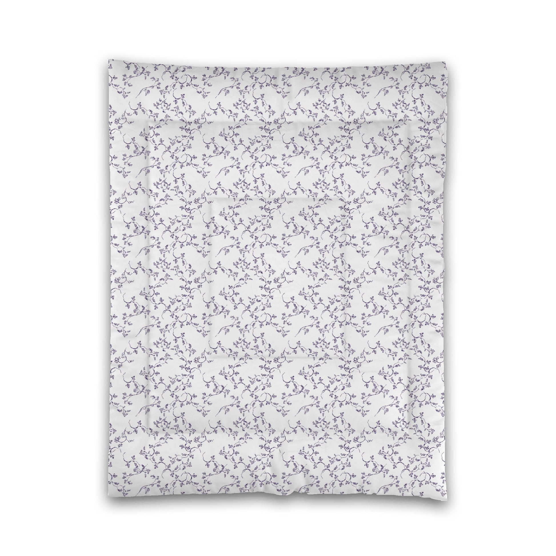 White Microfiber Comforter, Purple Hand-painted Vine Print, Twin (width x length) 68 x 88 inches / 173 x 224 cm