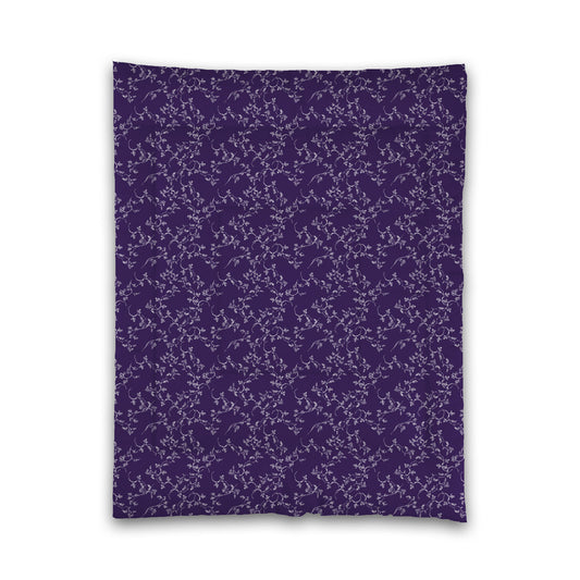 Purple Microfiber Comforter, White Hand-painted Vine Print, Twin (width x length) 68 x 88 inches / 173 x 224 cm
