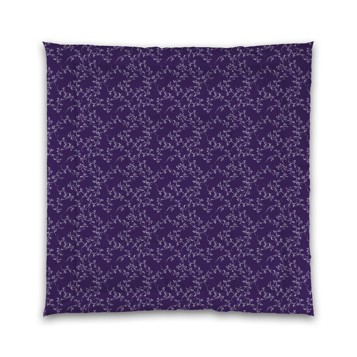 Purple Microfiber Comforter, White Hand-painted Vine Print, Queen (width x length) 88 x 88 inches / 224 x 224 cm