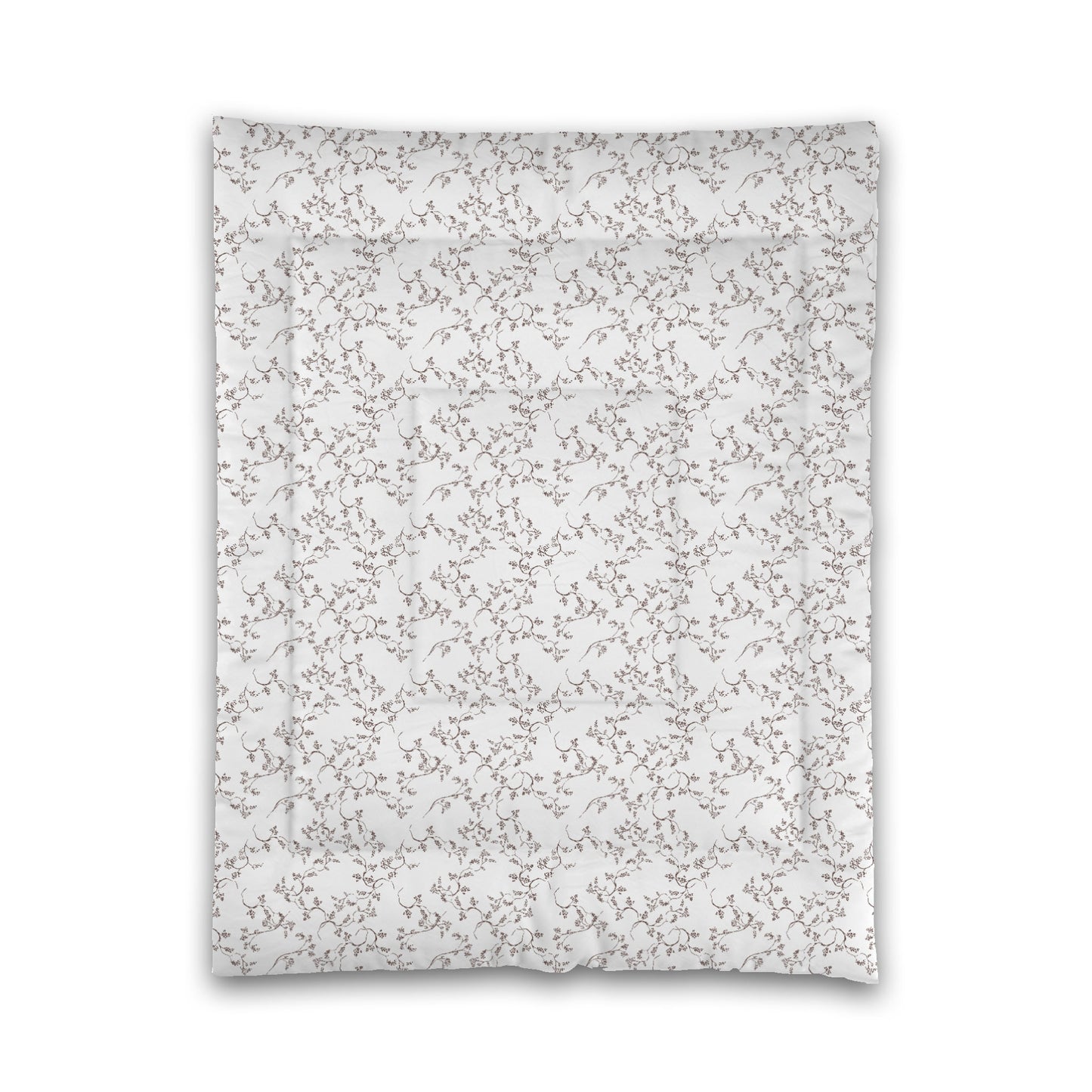 White Microfiber Comforter, Brown Hand-painted Vine Print, Twin (width x length) 68 x 88 inches / 173 x 224 cm