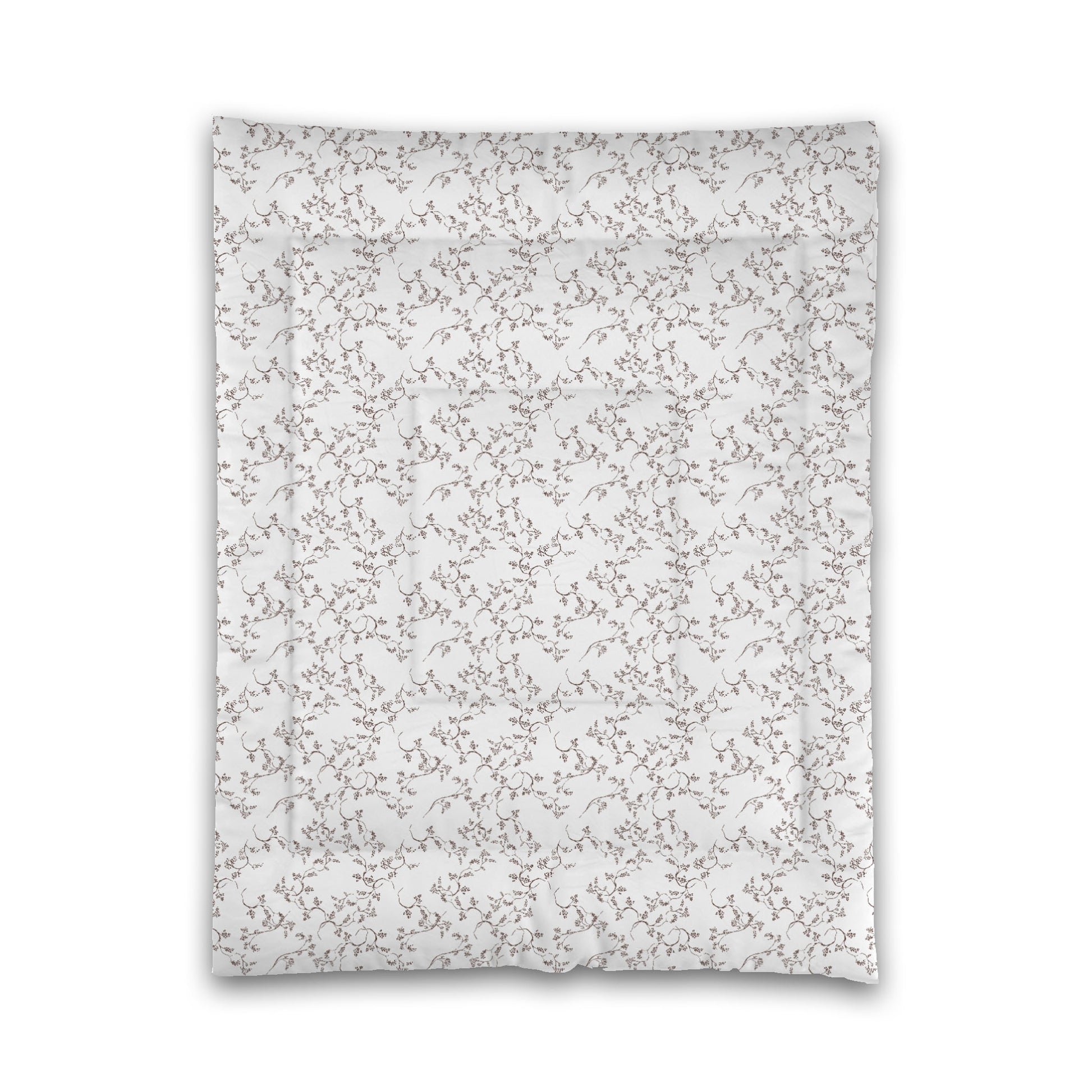 White Microfiber Comforter, Brown Hand-painted Vine Print, Twin (width x length) 68 x 88 inches / 173 x 224 cm