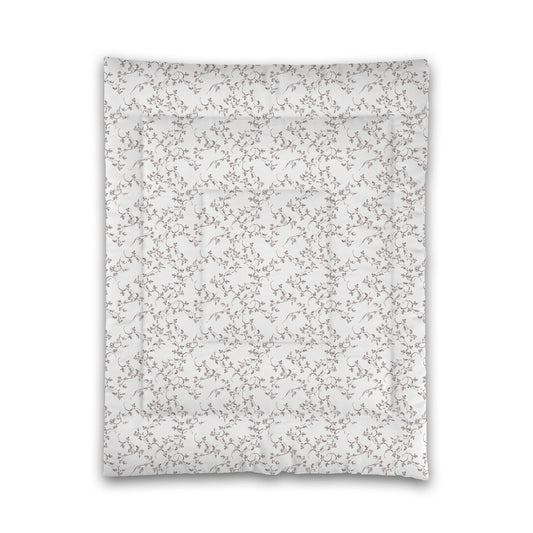 White Microfiber Comforter, Brown Hand-painted Vine Print, Twin (width x length) 68 x 88 inches / 173 x 224 cm
