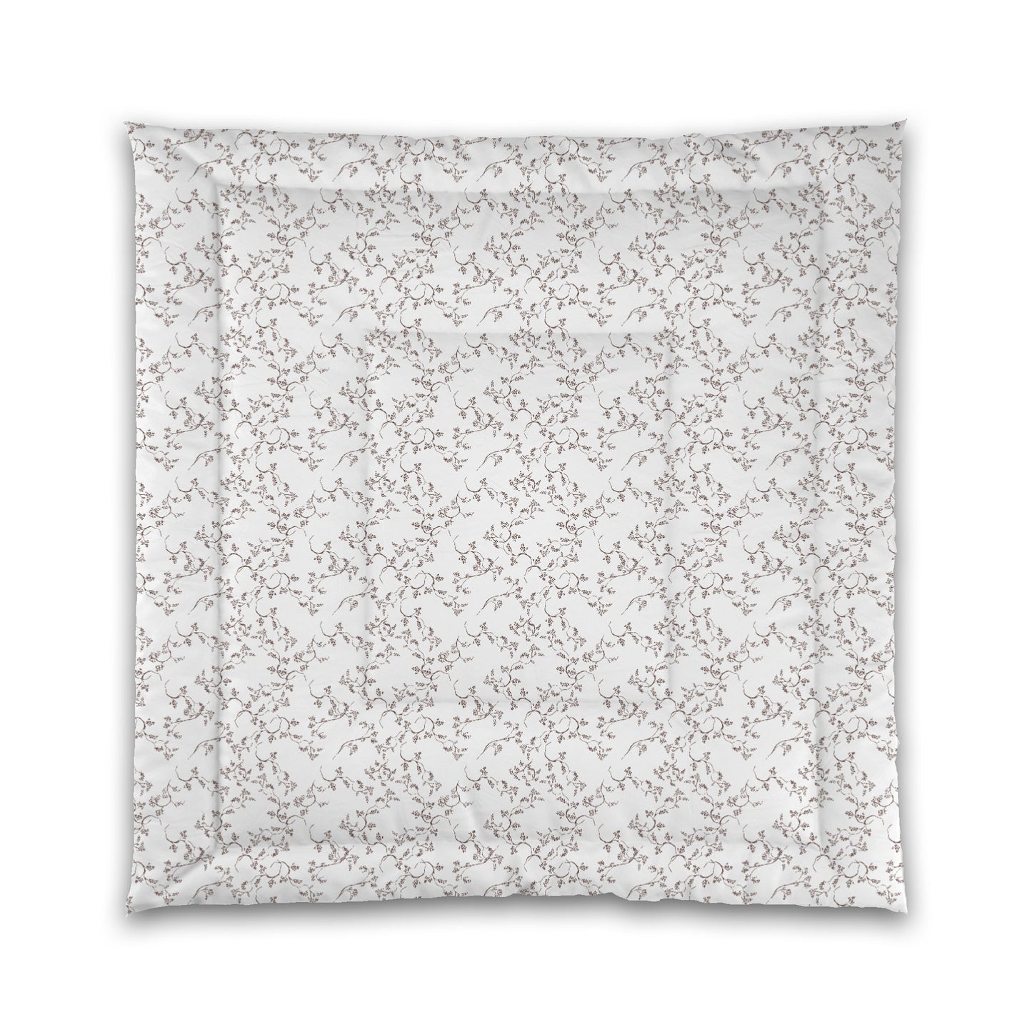 White Microfiber Comforter, Brown Hand-painted Vine Print, Queen (width x length) 88 x 88 inches / 224 x 224 cm