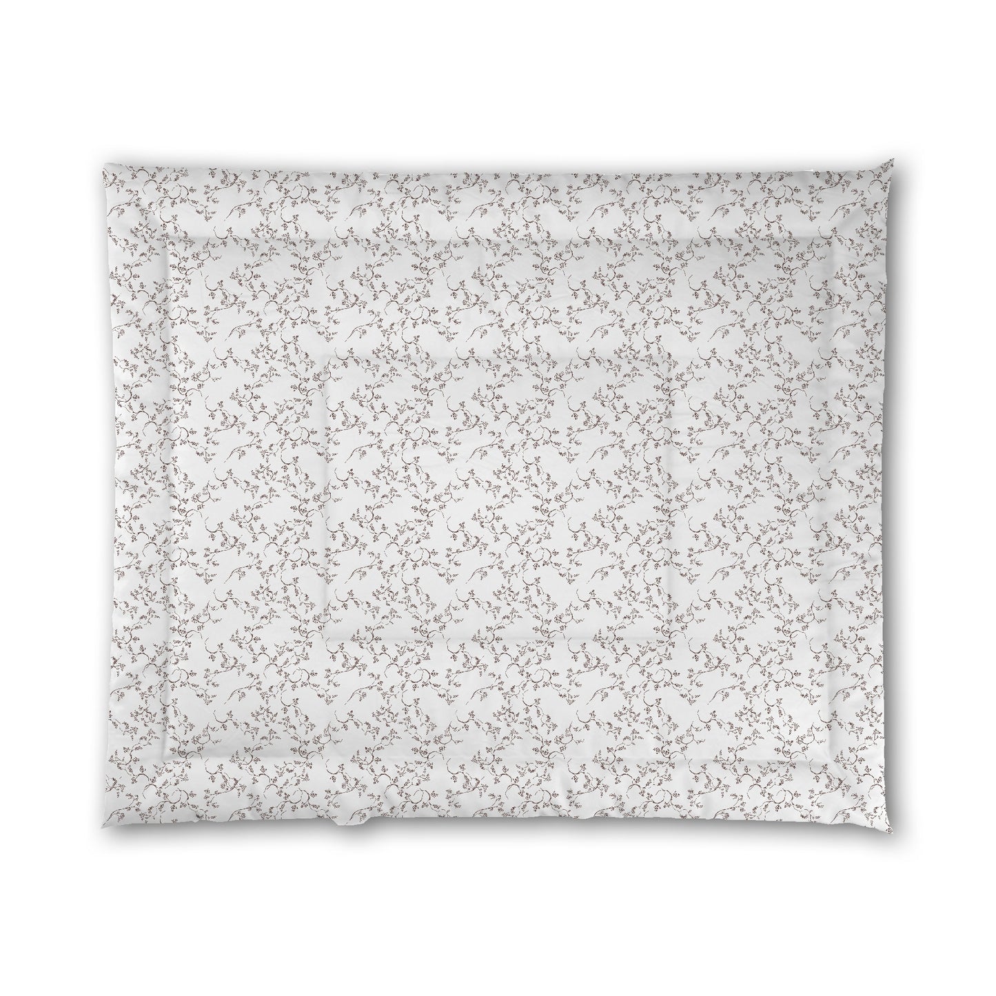 White Microfiber Comforter, Brown Hand-painted Vine Print, King (width x length) 104 x 88 inches / 264 x 224 cm