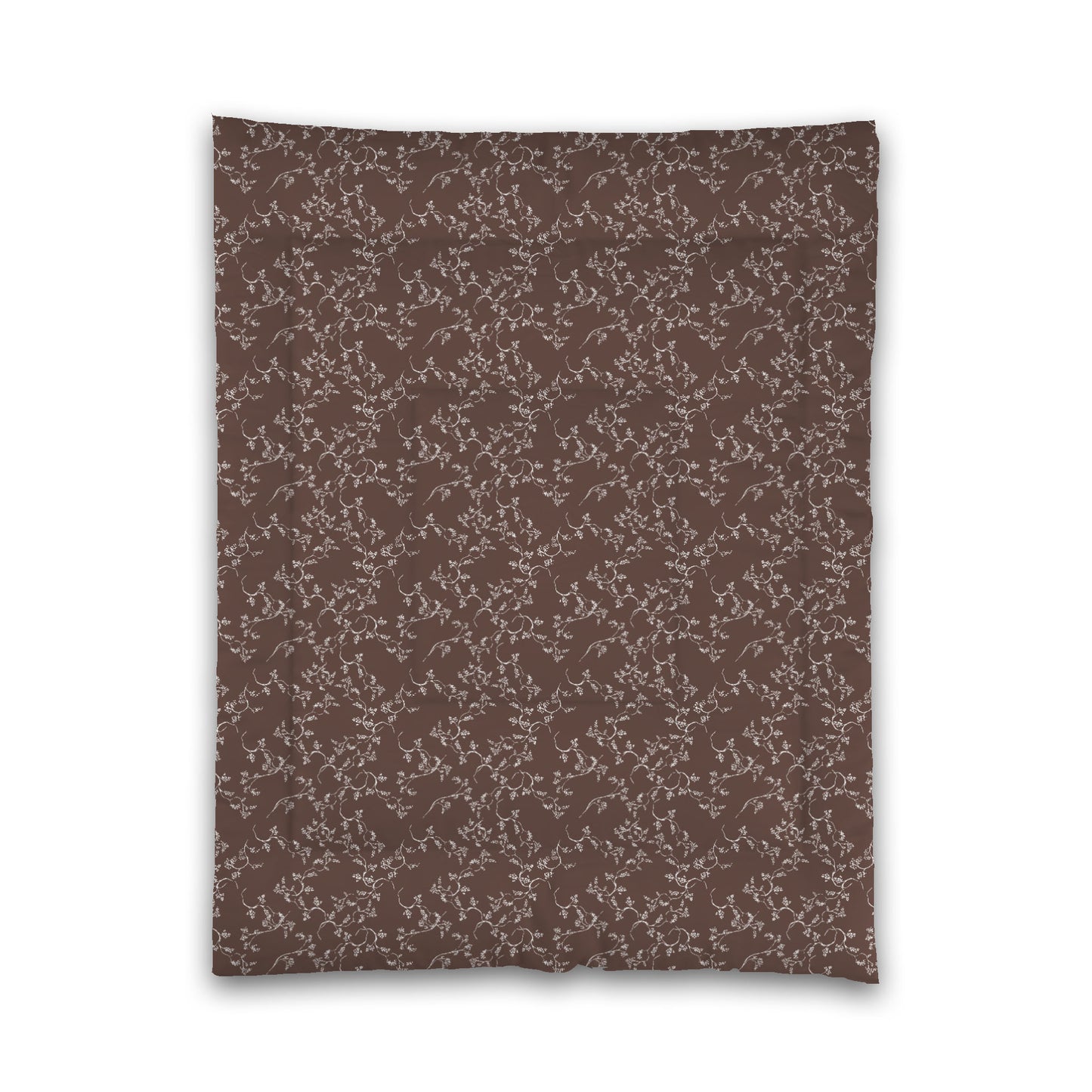 Brown Microfiber Comforter, White Hand-painted Vine Print, Twin (width x length) 68 x 88 inches / 173 x 224 cm