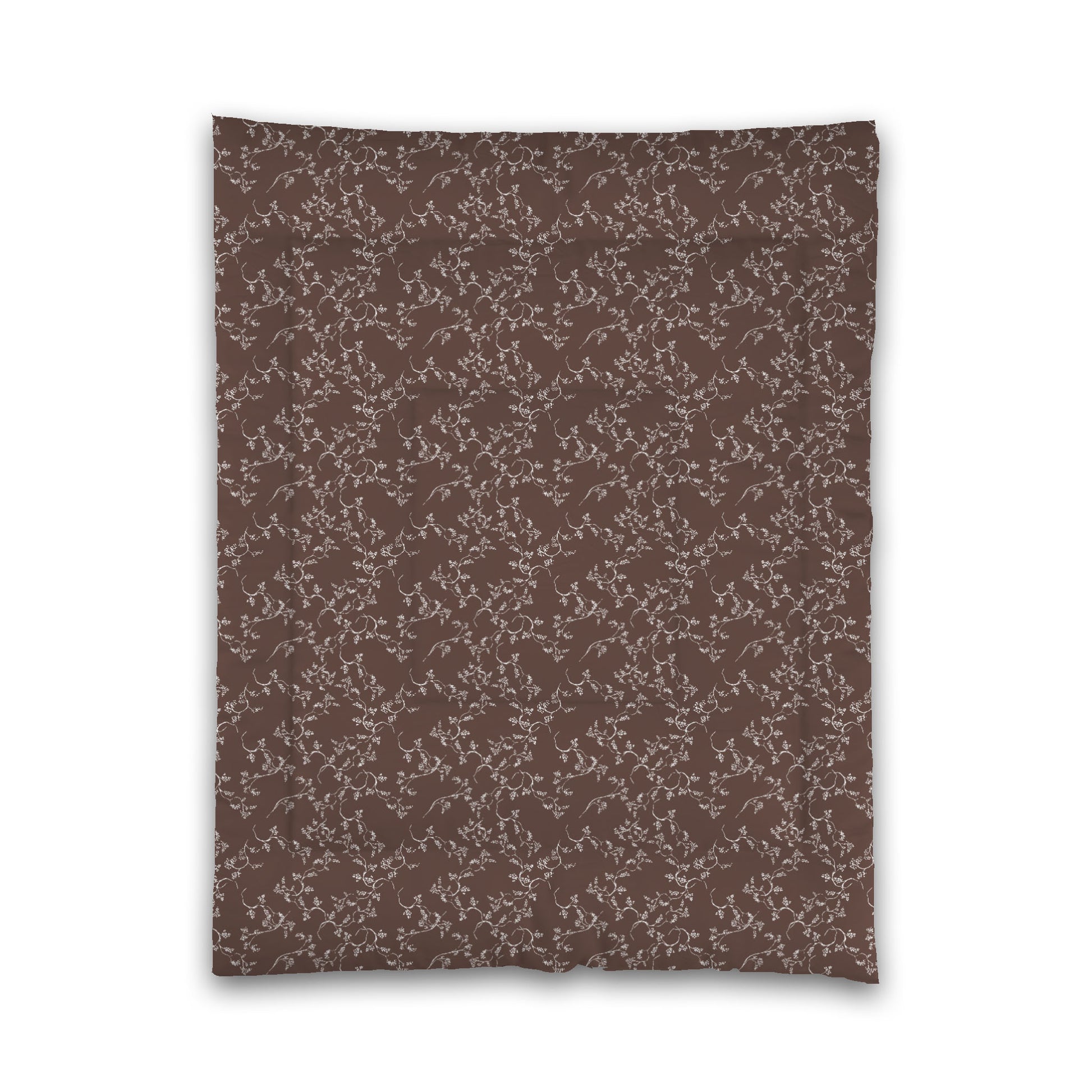 Brown Microfiber Comforter, White Hand-painted Vine Print, Twin (width x length) 68 x 88 inches / 173 x 224 cm