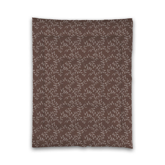 Brown Microfiber Comforter, White Hand-painted Vine Print, Twin (width x length) 68 x 88 inches / 173 x 224 cm