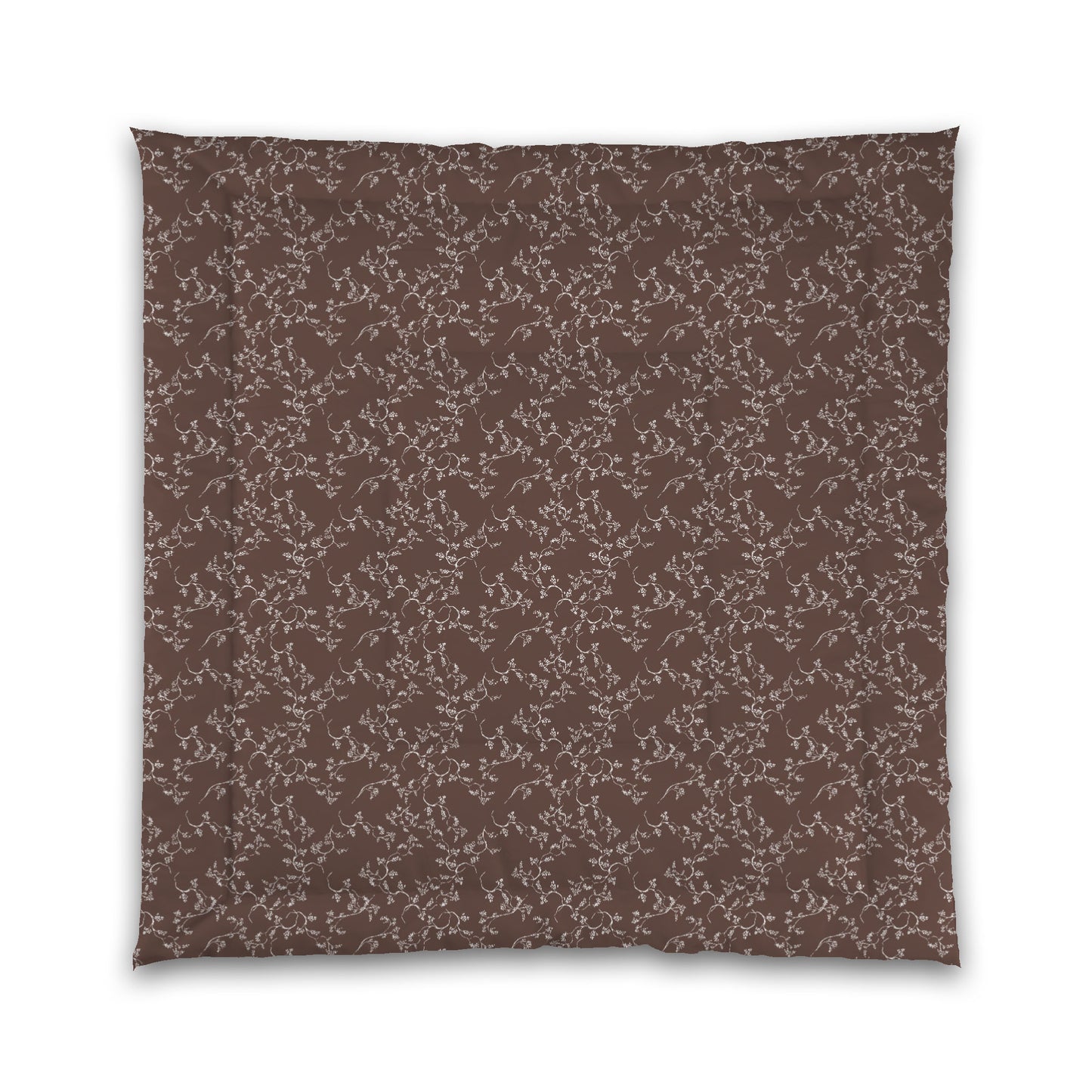 Brown Microfiber Comforter, White Hand-painted Vine Print, Queen (width x length) 88 x 88 inches / 224 x 224 cm