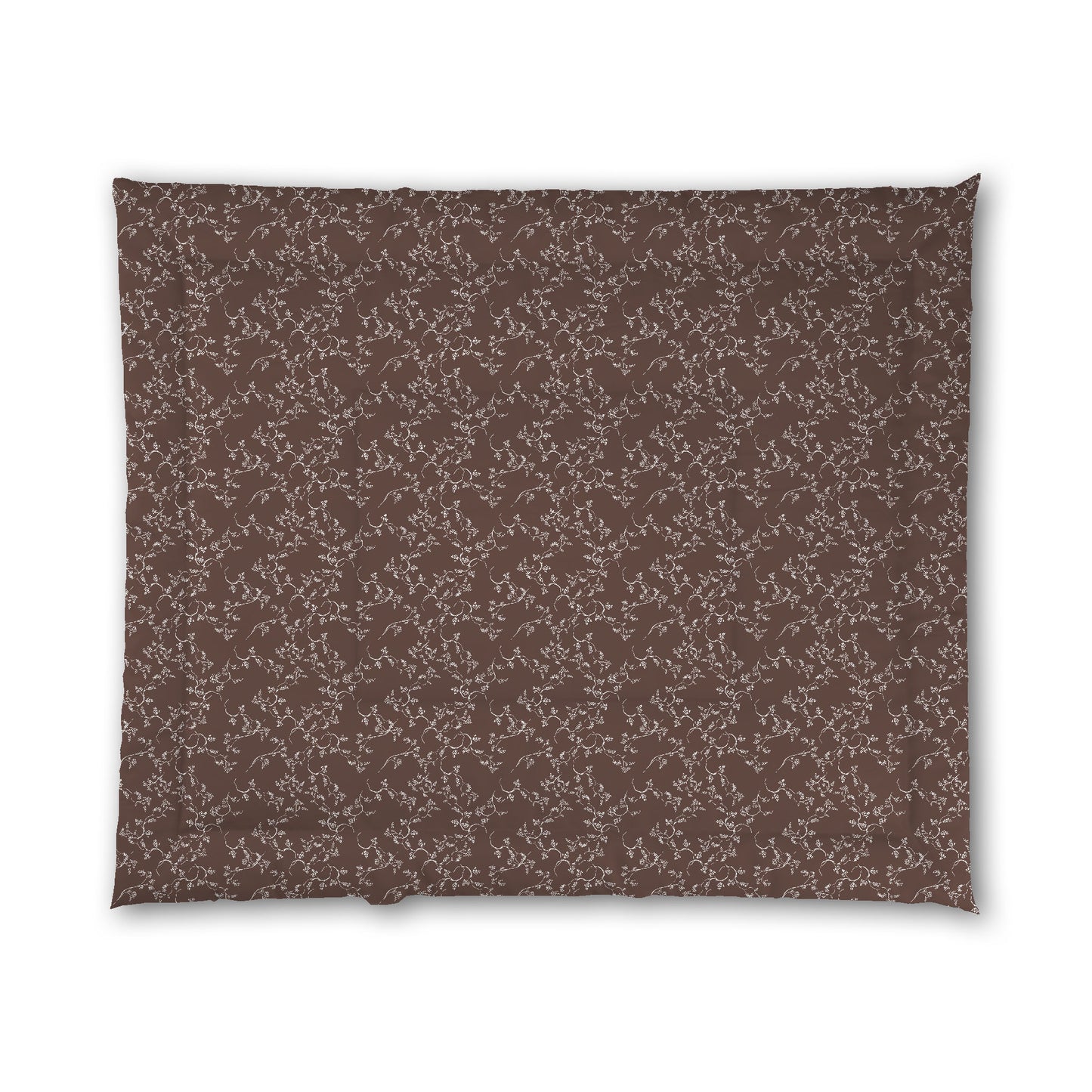 Brown Microfiber Comforter, White Hand-painted Vine Print, King (width x length) 104 x 88 inches / 264 x 224 cm
