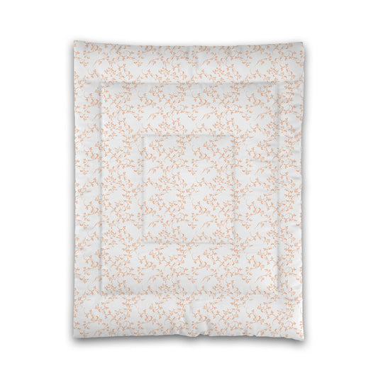 White Microfiber Comforter, Orange Hand-painted Vine Print, Twin (width x length) 68 x 88 inches / 173 x 224 cm