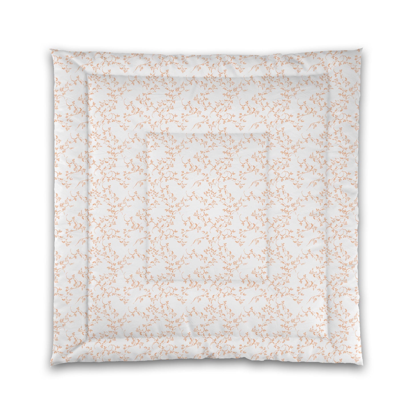 White Microfiber Comforter, Orange Hand-painted Vine Print, Queen (width x length) 88 x 88 inches / 224 x 224 cm