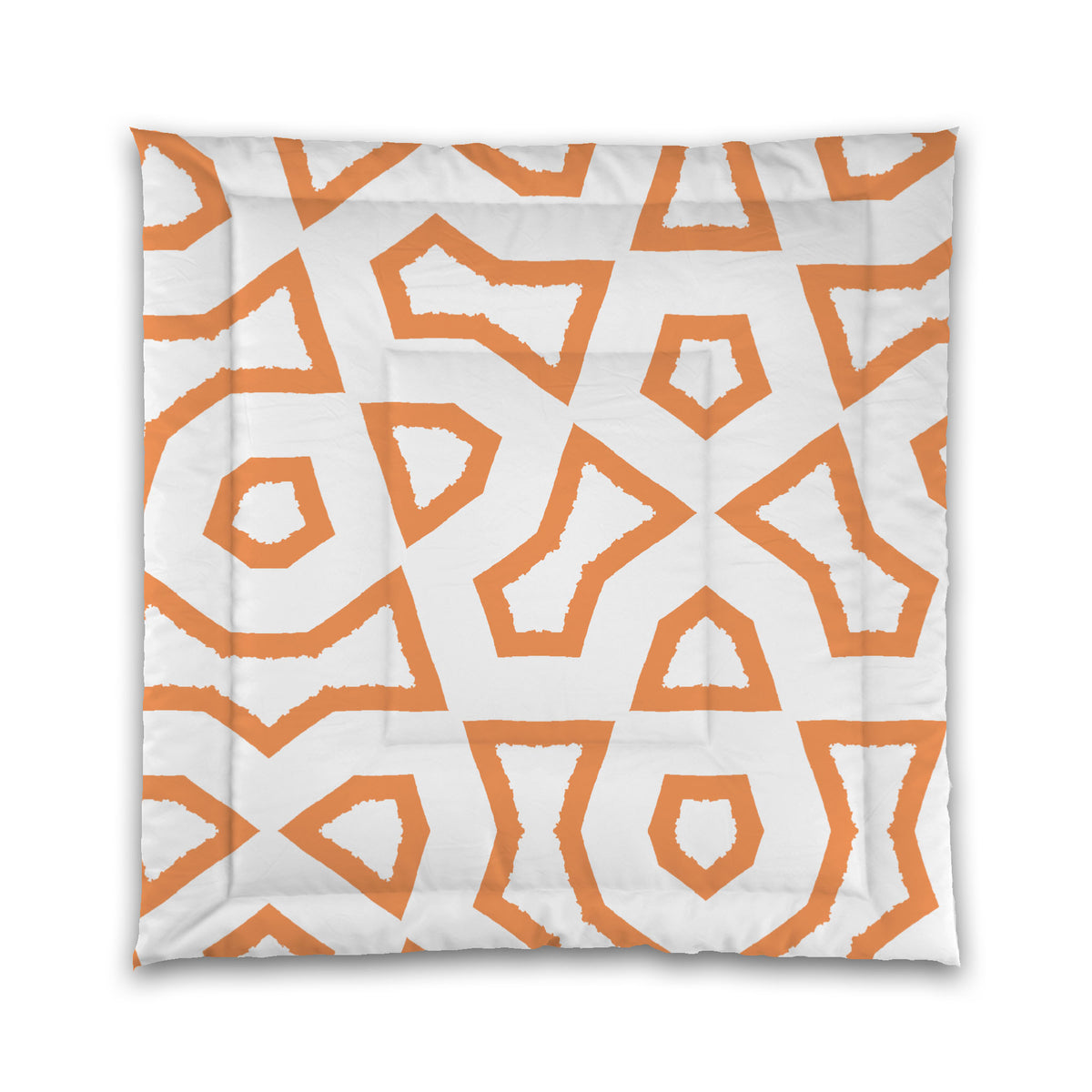 White Microfiber Comforter with Orange Labyrinth Print | Queen - 88 x 88 inches