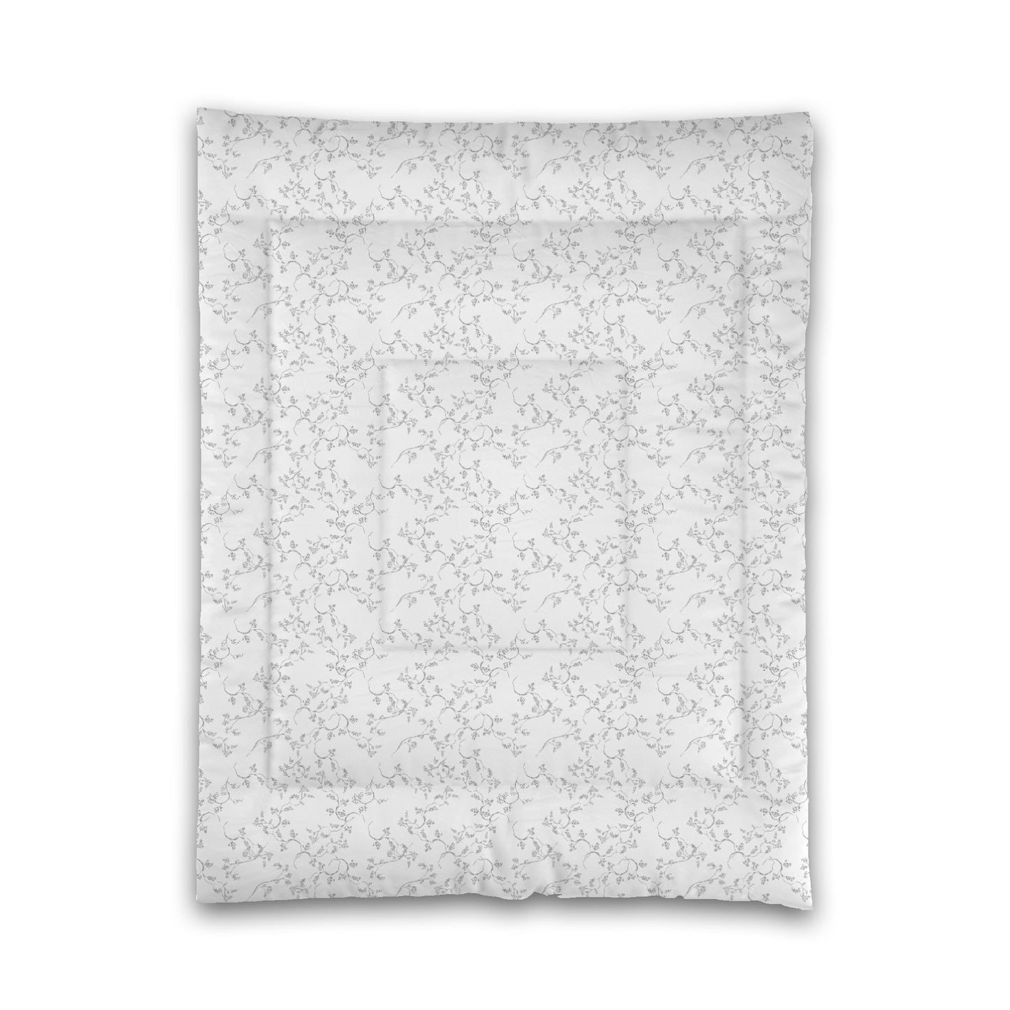 White Microfiber Comforter, Grey Hand-painted Vine Print, Twin (width x length) 68 x 88 inches / 173 x 224 cm